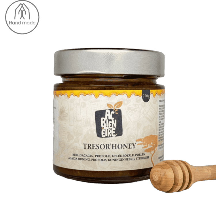 Pot de miel fait maison à base de miel d’acacia, propolis, gelée royale et pollen